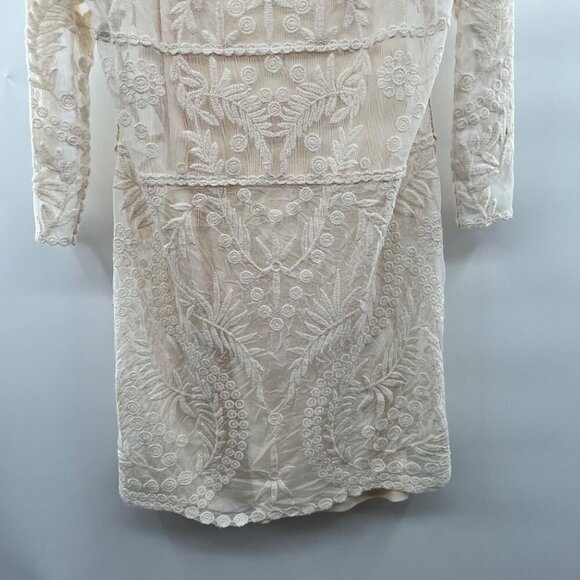 Express Lace Shift Dress Women's Size Large Cream Layered Long Sleeve - Picture 5 of 9
